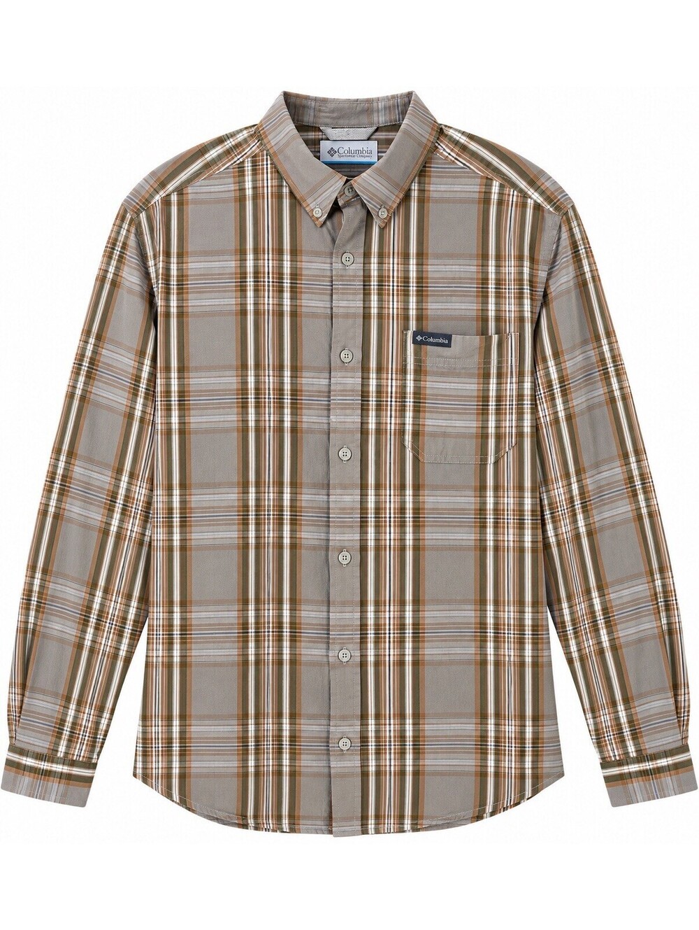 Columbia Rapid Rivers II Shirt Mens XL Gray Brown Plaid Stretch Long Sleeve